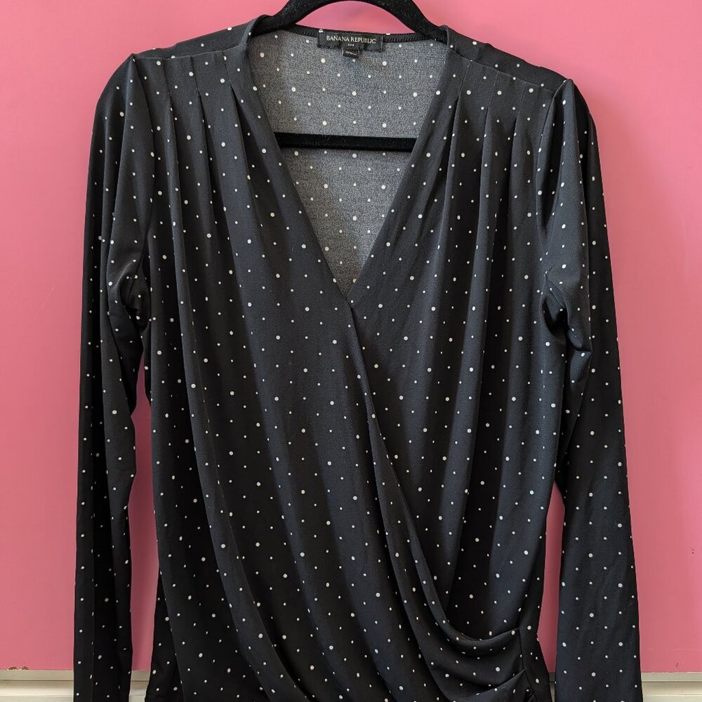 Banana Republic Black & White Polka Dot Wrap Blouse | Size S